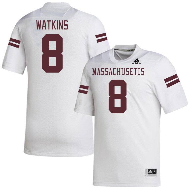 Massachusetts Minutemen #8 Jashon Watkins College Football Jerseys Stitched-White